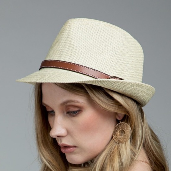 Accessories - boho leather belted trim straw fedora